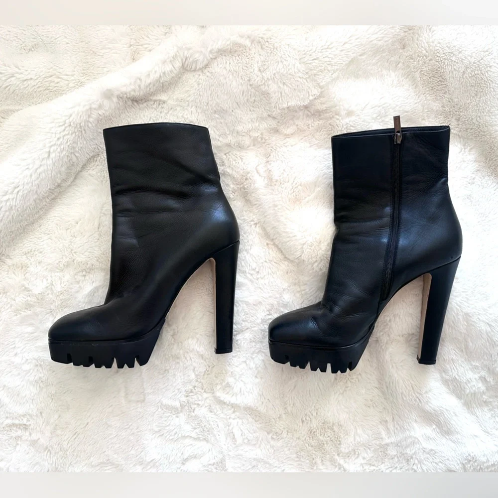 Le Silla Black Leather Mid Calf Square Toe Platform Boots Size 39 (US 8.5-9) - Picture 7 of 12